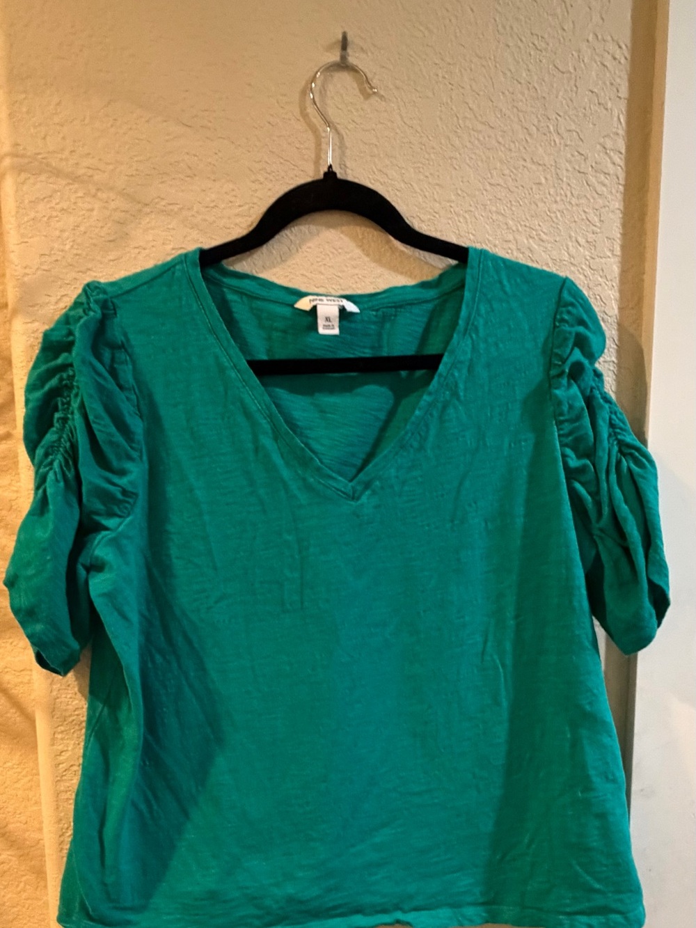 Nine West Teal V-Neck Ruched Short Sleeve Tee